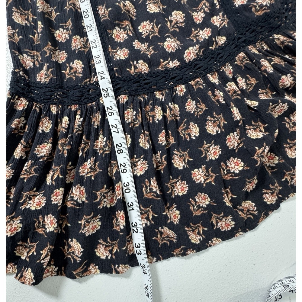 AEO Floral Boho Mini Dress XS Lace Trim Strappy Drop Waist Coquette Dark Fairy - Picture 9 of 9